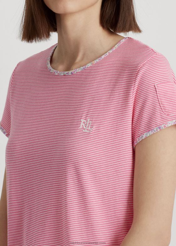 dungă roz femei Ralph Lauren set de pijamale boxer din tricou cu dungi 046884132