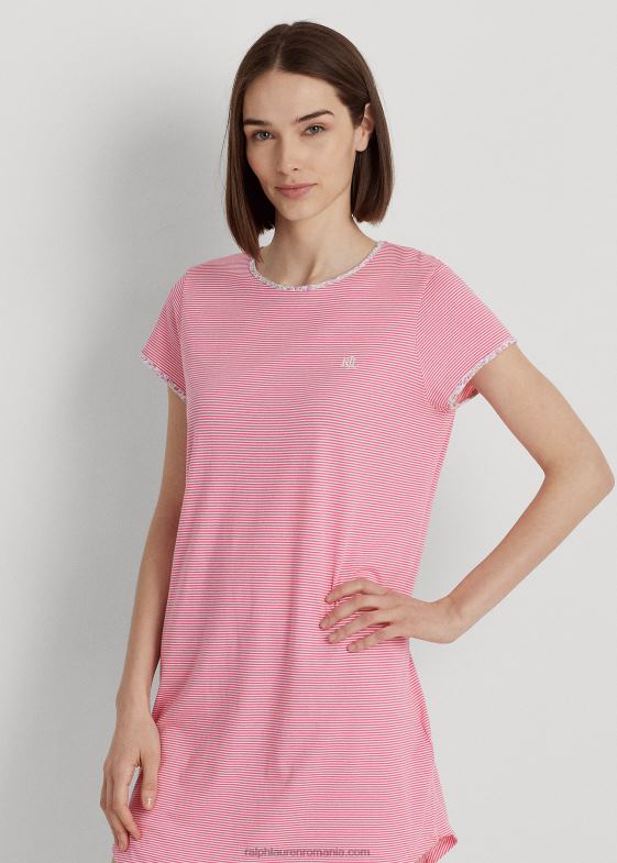 dungă roz femei Ralph Lauren tricou de dormit din jerseu cu dungi 046884135