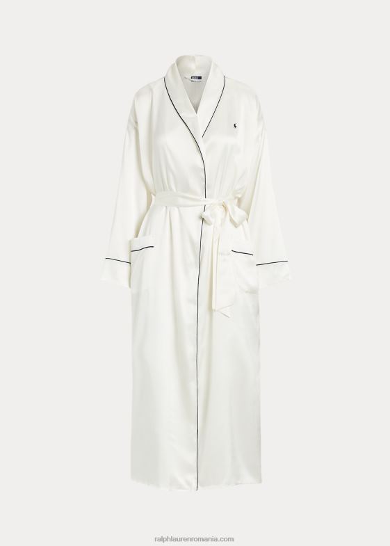 ecru femei Ralph Lauren halat de baie din mătase elastică 046883016