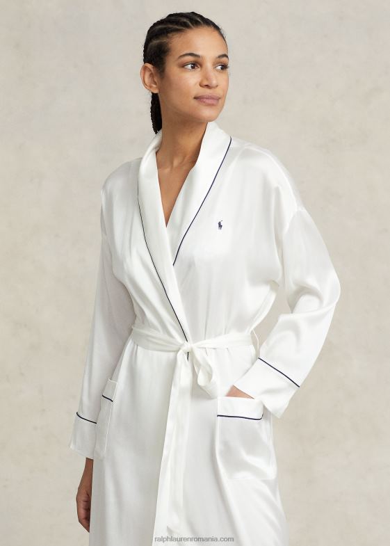 ecru femei Ralph Lauren halat de baie din mătase elastică 046883016