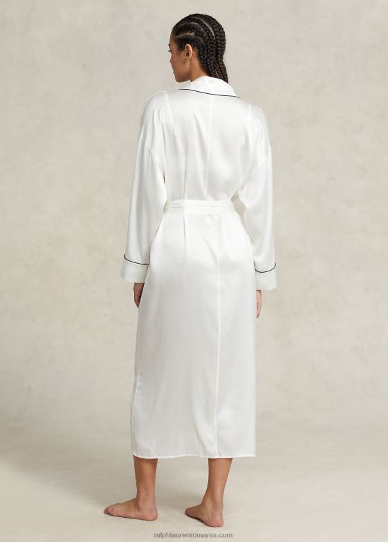 ecru femei Ralph Lauren halat de baie din mătase elastică 046883016