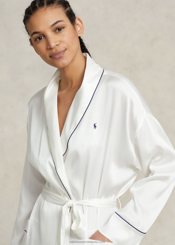 ecru femei Ralph Lauren halat de baie din mătase elastică 046883016