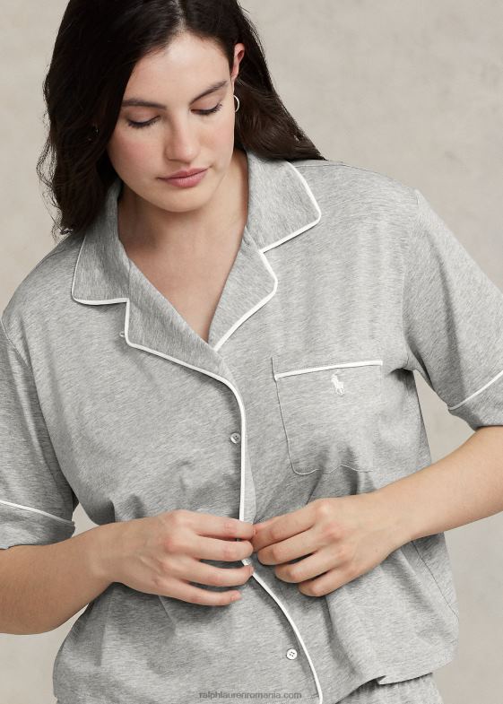 gri jaliu femei Ralph Lauren set de pijamale din jerseu cu maneca scurta 046882894