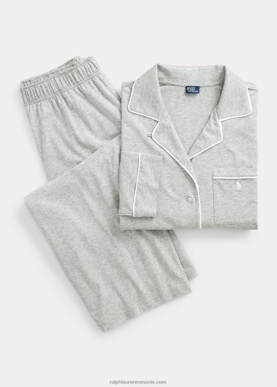 gri jaliu femei Ralph Lauren set de pijamale din tricot cu maneca lunga 046882895