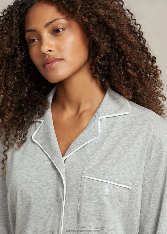 gri jaliu femei Ralph Lauren set de pijamale din tricot cu maneca lunga 046882895