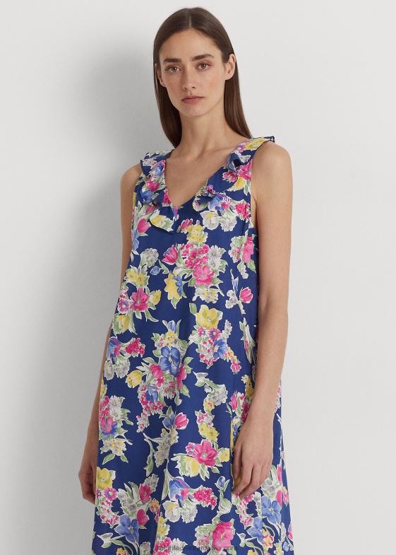 imprimeu bleumarin femei Ralph Lauren cămașă de noapte de balet florală din amestec de bumbac 046883977