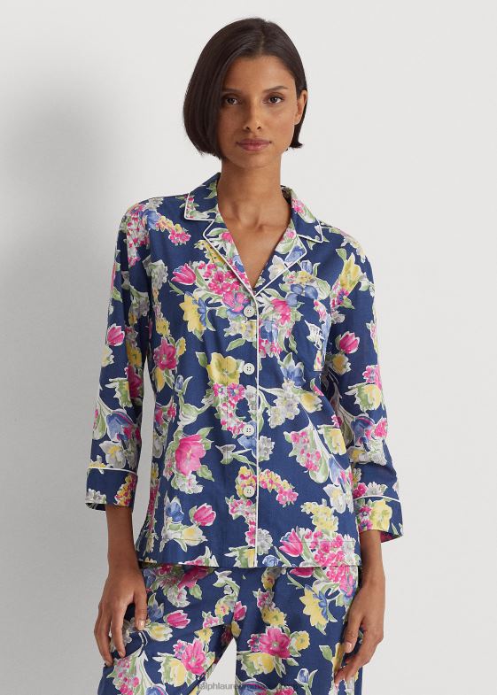 imprimeu bleumarin femei Ralph Lauren set de dormit capri cu flori din bumbac în amestec 046889414