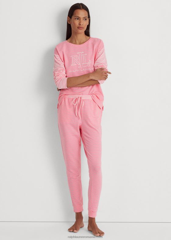 imprimeu roz femei Ralph Lauren set de pijamale de jogger în dungi franțuzești 046884150