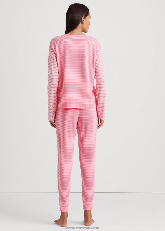 imprimeu roz femei Ralph Lauren set de pijamale de jogger în dungi franțuzești 046884150