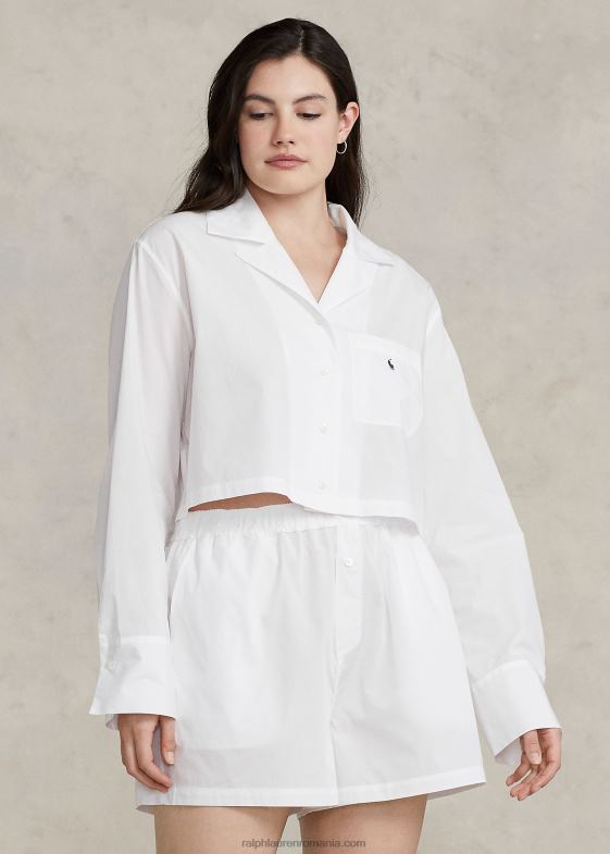 nor alb femei Ralph Lauren Set de pijamale crop top și boxer din popelin 046883015