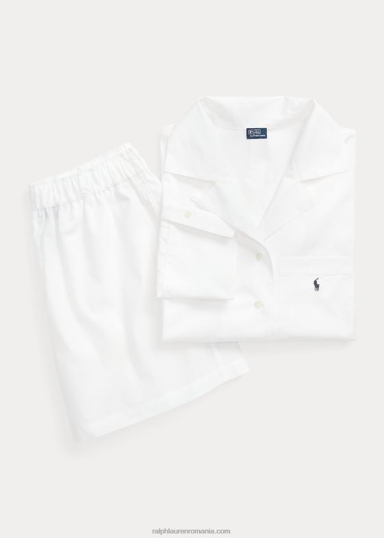 nor alb femei Ralph Lauren Set de pijamale crop top și boxer din popelin 046883015