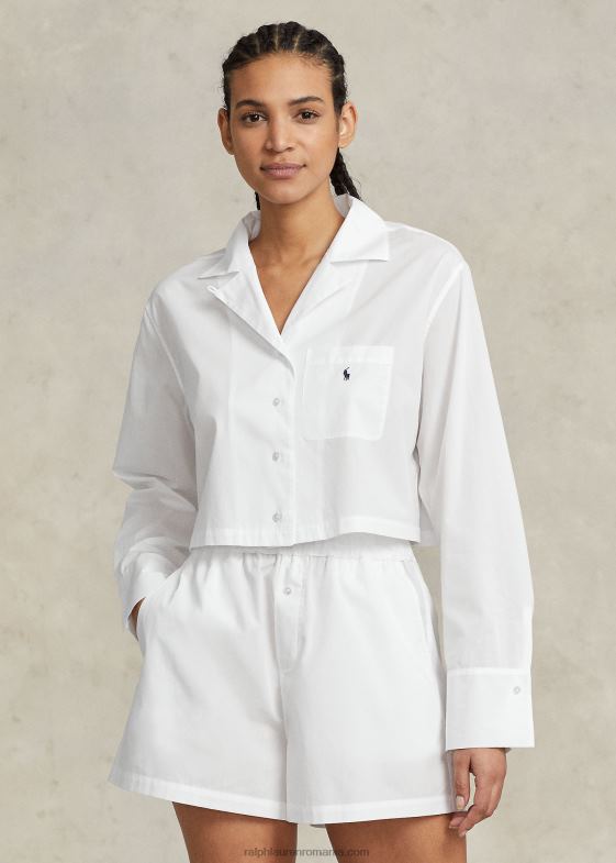 nor alb femei Ralph Lauren Set de pijamale crop top și boxer din popelin 046883015