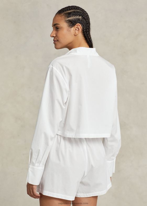 nor alb femei Ralph Lauren Set de pijamale crop top și boxer din popelin 046883015