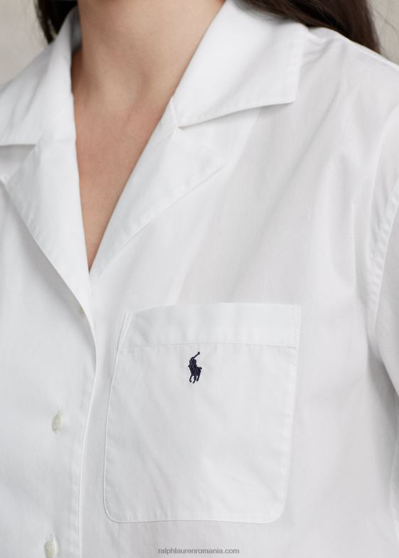 nor alb femei Ralph Lauren Set de pijamale crop top și boxer din popelin 046883015