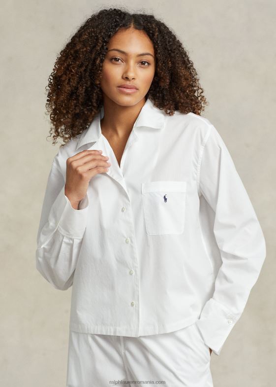 nor alb femei Ralph Lauren set de pijamale din poplin cu maneca lunga 046883013