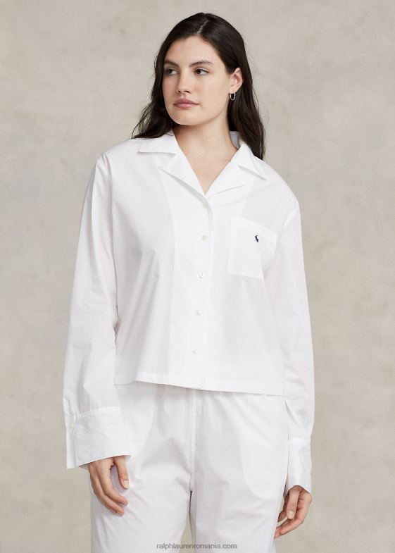 nor alb femei Ralph Lauren set de pijamale din poplin cu maneca lunga 046883013
