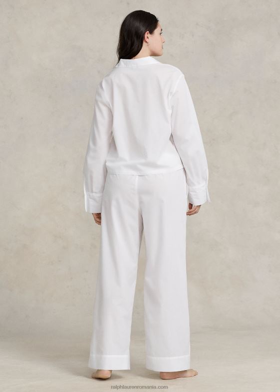 nor alb femei Ralph Lauren set de pijamale din poplin cu maneca lunga 046883013