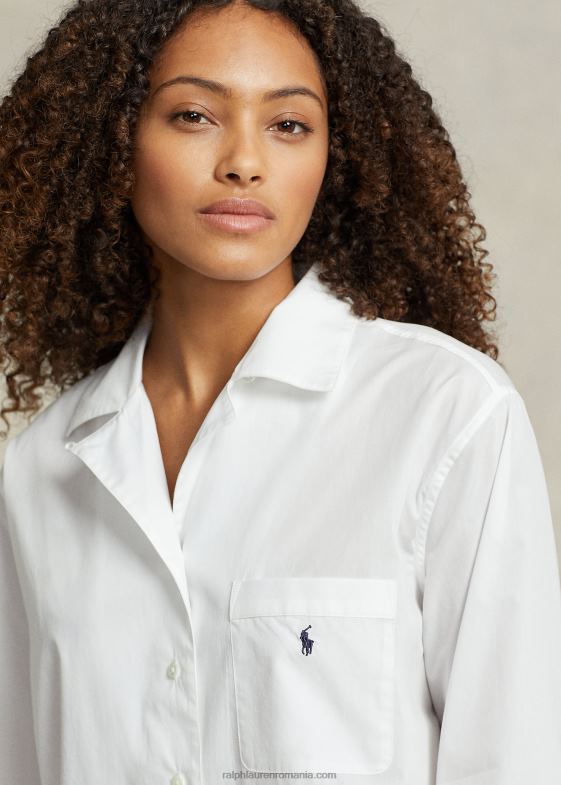 nor alb femei Ralph Lauren set de pijamale din poplin cu maneca lunga 046883013