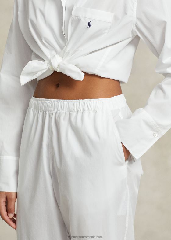 nor alb femei Ralph Lauren set de pijamale din poplin cu maneca lunga 046883013