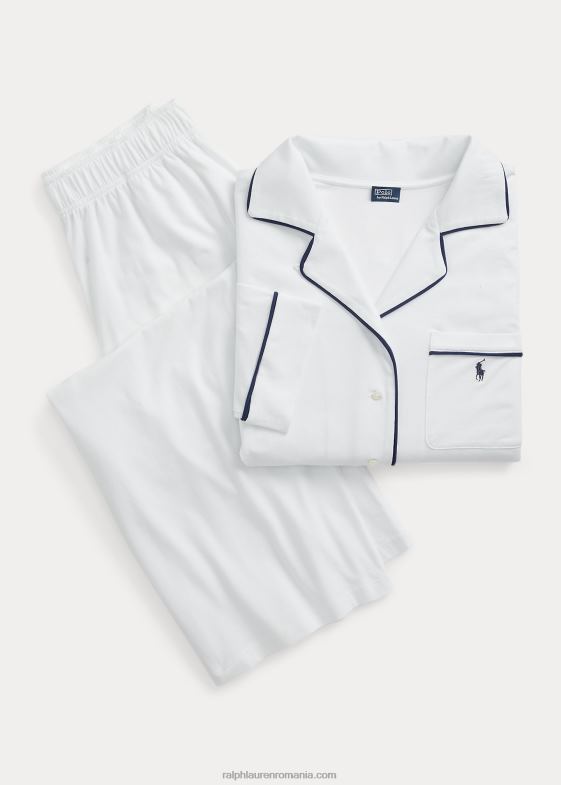 nor alb femei Ralph Lauren set de pijamale din tricou cu maneca lunga 046883014