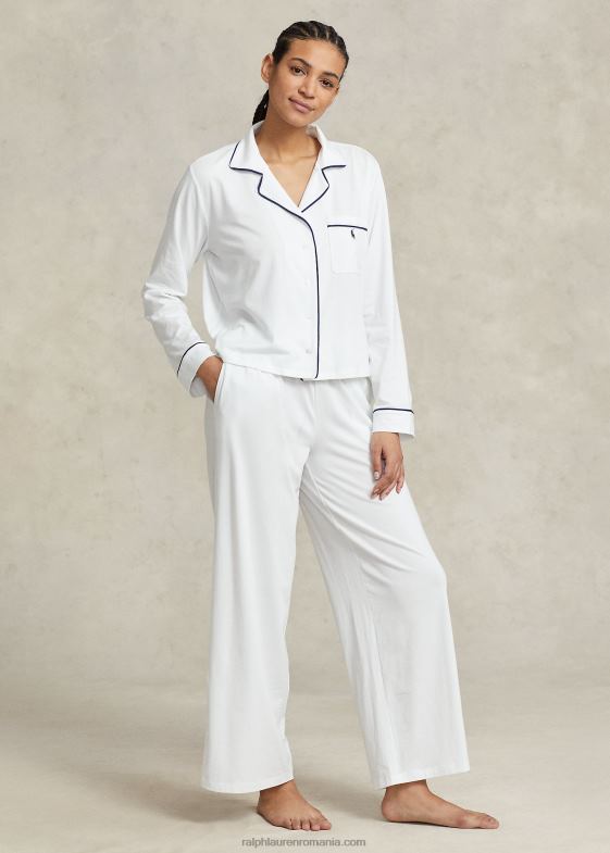 nor alb femei Ralph Lauren set de pijamale din tricou cu maneca lunga 046883014