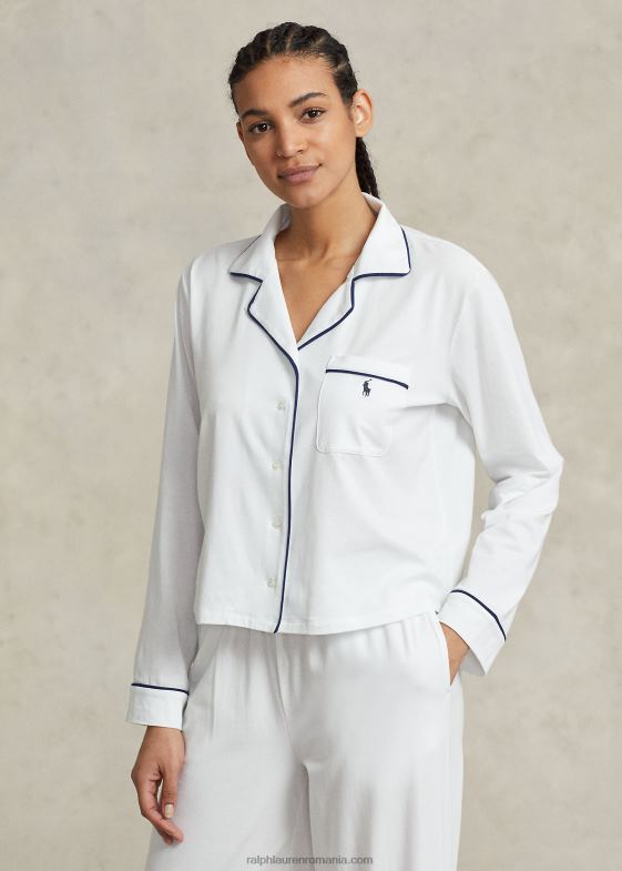 nor alb femei Ralph Lauren set de pijamale din tricou cu maneca lunga 046883014