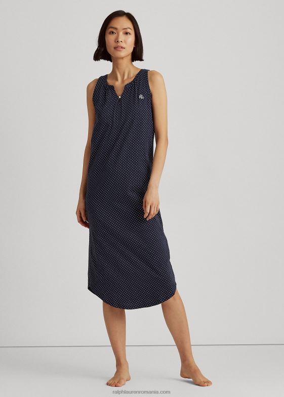 punct bleumarin femei Ralph Lauren cămașă de noapte de balet fără mâneci cu buline 046884217