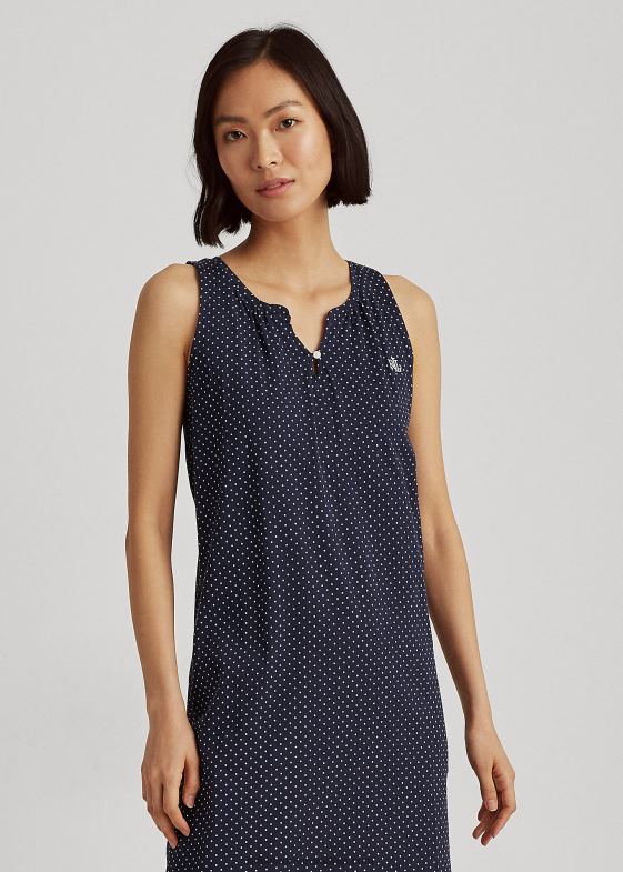 punct bleumarin femei Ralph Lauren cămașă de noapte de balet fără mâneci cu buline 046884217