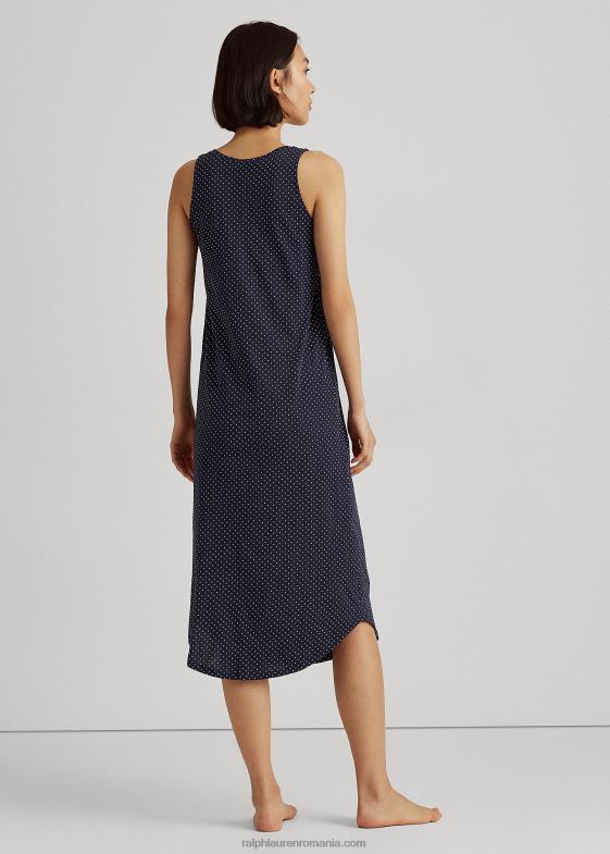 punct bleumarin femei Ralph Lauren cămașă de noapte de balet fără mâneci cu buline 046884217