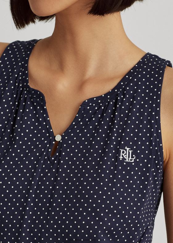 punct bleumarin femei Ralph Lauren cămașă de noapte de balet fără mâneci cu buline 046884217
