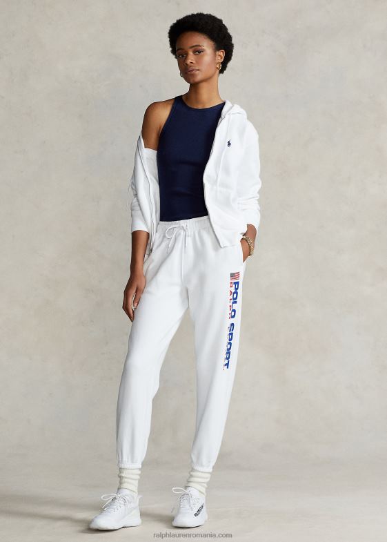 alb femei Ralph Lauren hanorac fleece cu fermoar complet 046883276