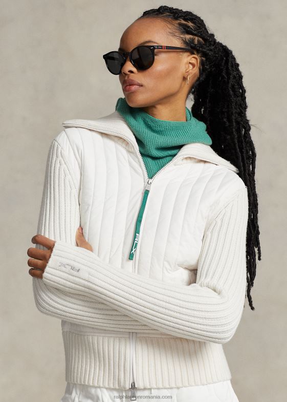 crema de pergament femei Ralph Lauren jachetă hibrid cu gât pâlnie 046883124