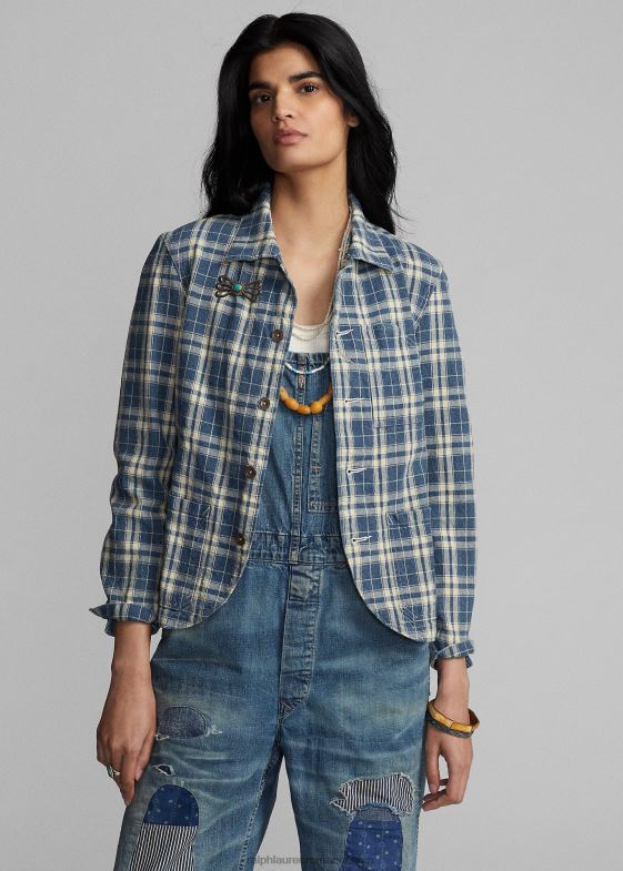 indigo/cremă femei Ralph Lauren jachetă în carouri din bumbac-in 046883638