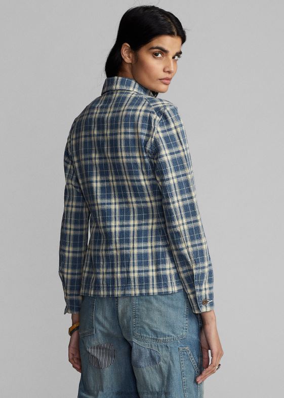 indigo/cremă femei Ralph Lauren jachetă în carouri din bumbac-in 046883638