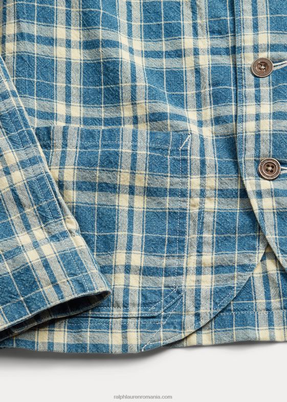 indigo/cremă femei Ralph Lauren jachetă în carouri din bumbac-in 046883638