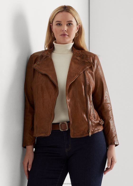 nuc închis la culoare femei Ralph Lauren geacă moto din piele lustruită 046884616