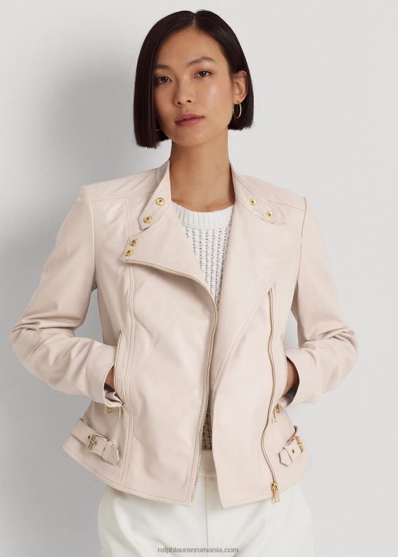 roz deschis femei Ralph Lauren geacă moto din piele de miel 046883975