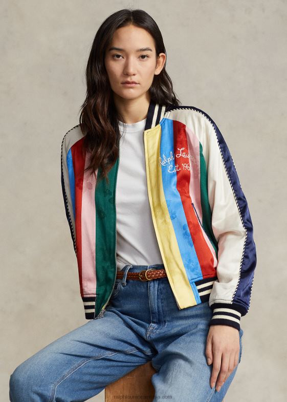 silueta hawaiană femei Ralph Lauren jachetă bomber din satin în dungi 046883226