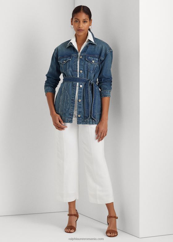 spalarea pasilor femei Ralph Lauren jachetă de câmp din denim cu centură 046884056