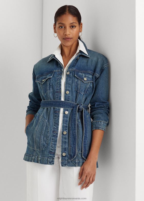 spalarea pasilor femei Ralph Lauren jachetă de câmp din denim cu centură 046884368