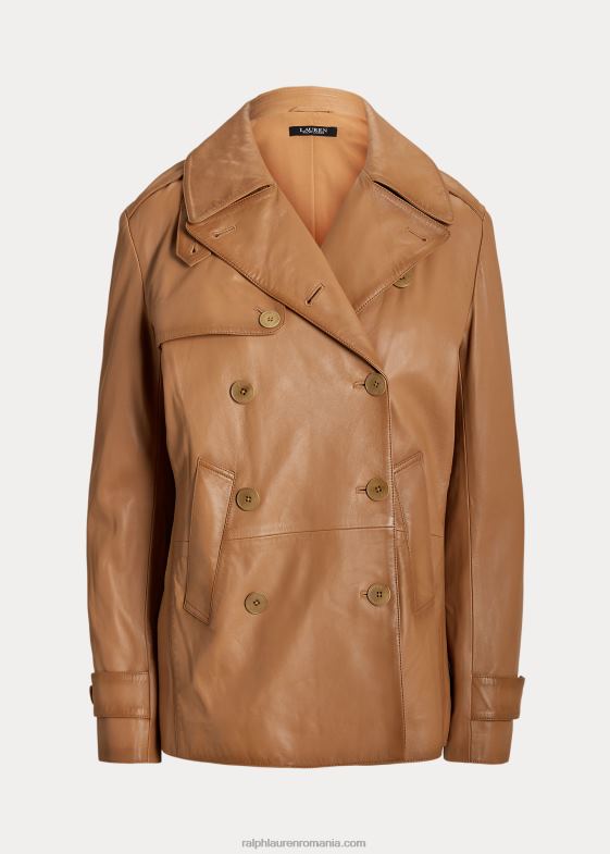 cămilă întunecată femei Ralph Lauren palton dublu din piele napa 046889527