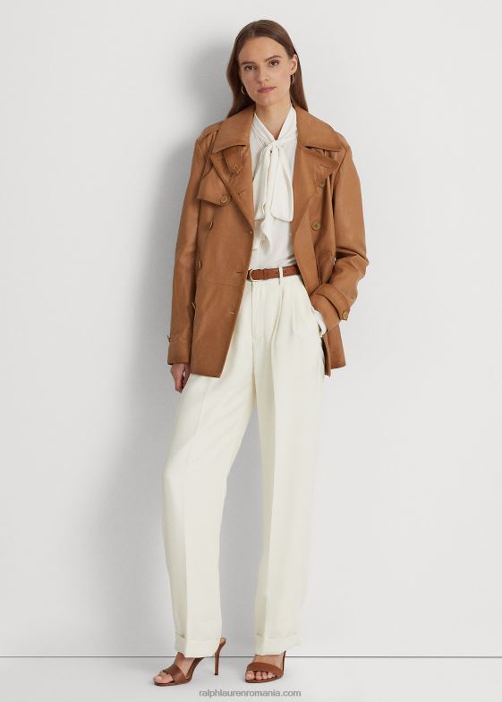 cămilă întunecată femei Ralph Lauren palton dublu din piele napa 046889527