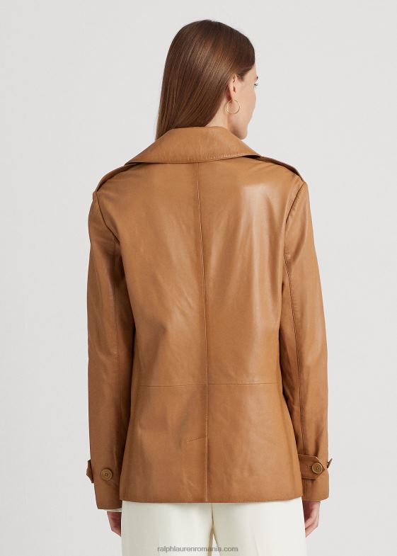cămilă întunecată femei Ralph Lauren palton dublu din piele napa 046889527