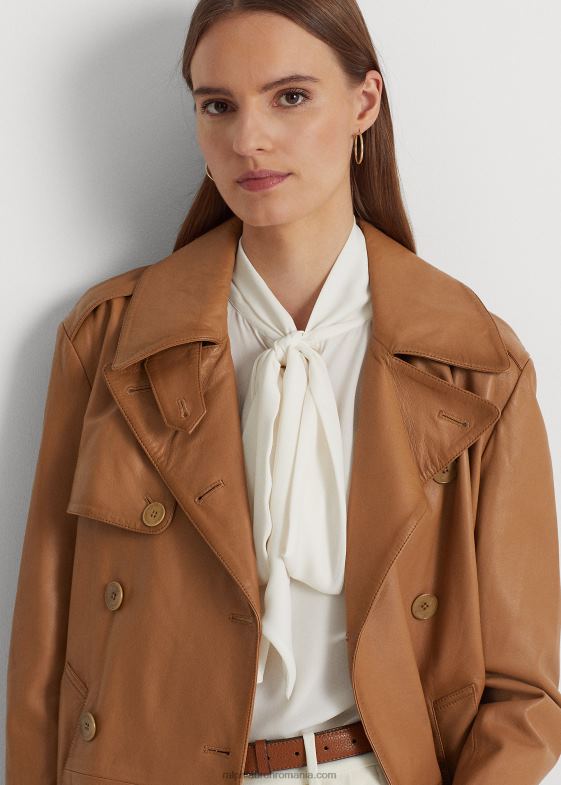 cămilă întunecată femei Ralph Lauren palton dublu din piele napa 046889527