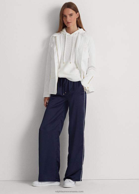 bleumarin rafinat/alb femei Ralph Lauren pantaloni largi charmeuse cu dungi laterale 046889553