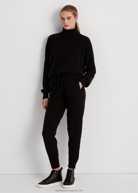 negru femei Ralph Lauren pantalon jogger din cașmir lavabil 046889593