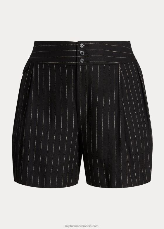 negru/crem femei Ralph Lauren scurtă cu dungi plisate din in 046884569