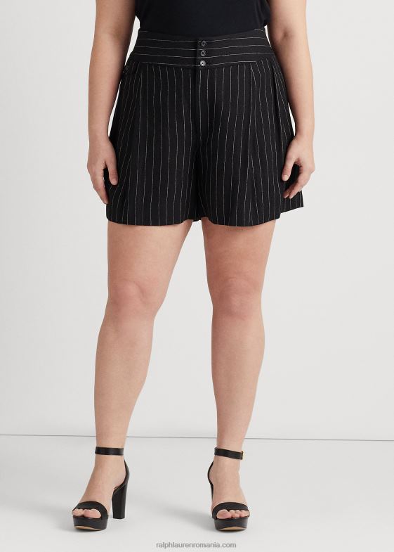 negru/crem femei Ralph Lauren scurtă cu dungi plisate din in 046884569