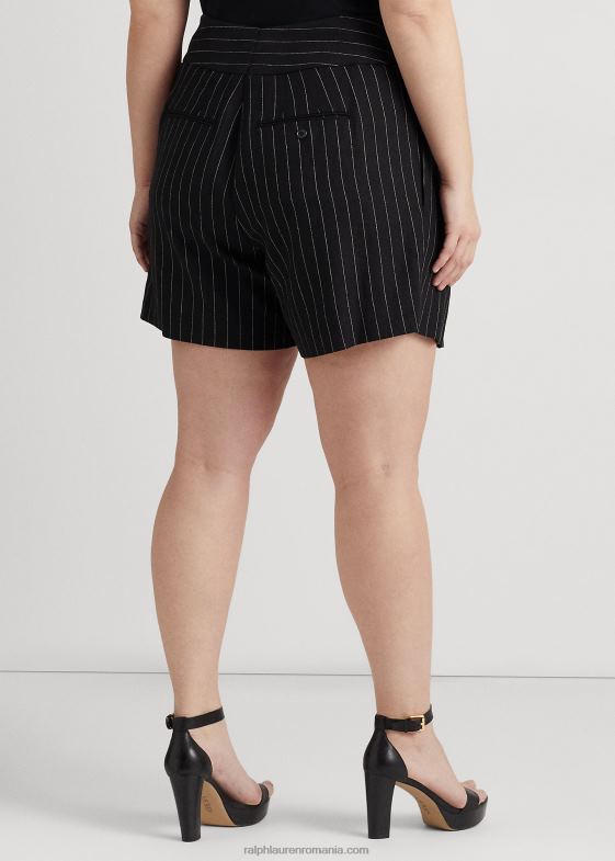 negru/crem femei Ralph Lauren scurtă cu dungi plisate din in 046884569