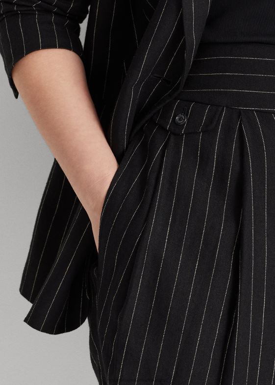 negru/crem femei Ralph Lauren scurtă cu dungi plisate din in 046884569